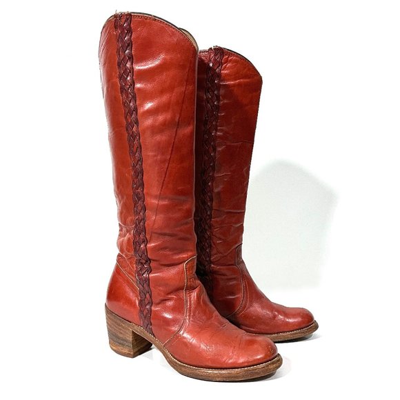 Frye Shoes - FRYE Vintage Braided Tall Boots Made in USA 🇺🇸